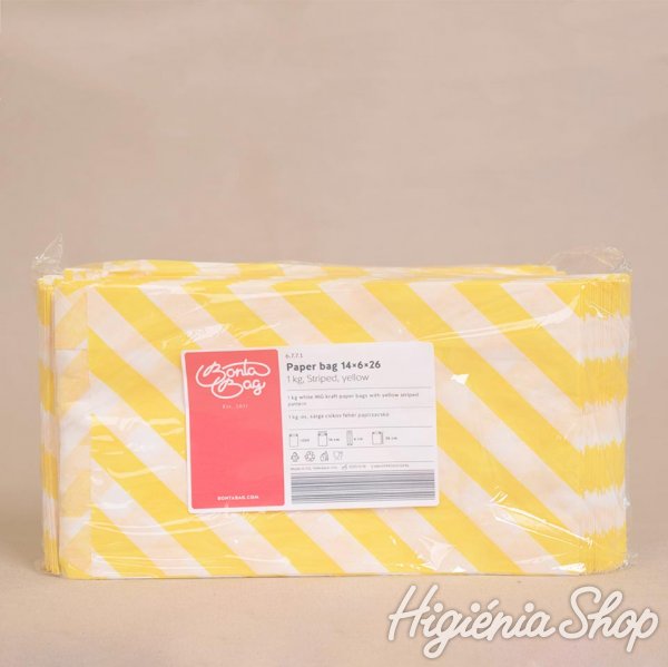 BontaBag 1 kg-os papírtasak sárga csíkos design mintával - 200 db